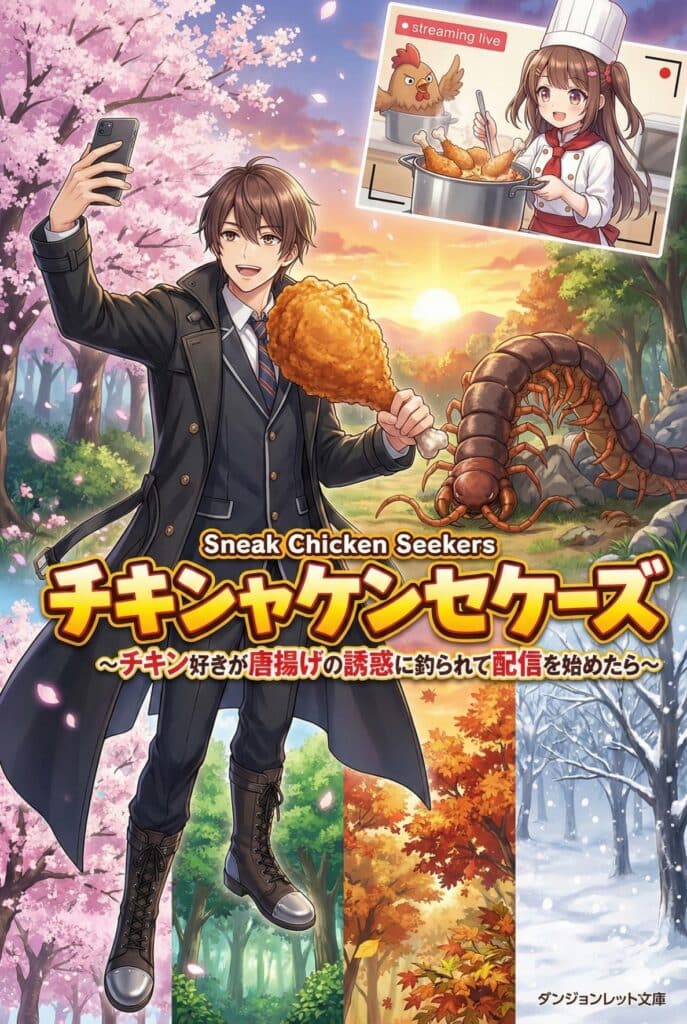 Sneak Chicken Seekers ~ A chicken lover has been lured by the temptation of fried chicken and has started streaming. He collects ingredients while conquering dungeons and enjoying the sleeping faces and breathtaking views! A beautiful girl cooking streamer will cook a chicken monster! ~